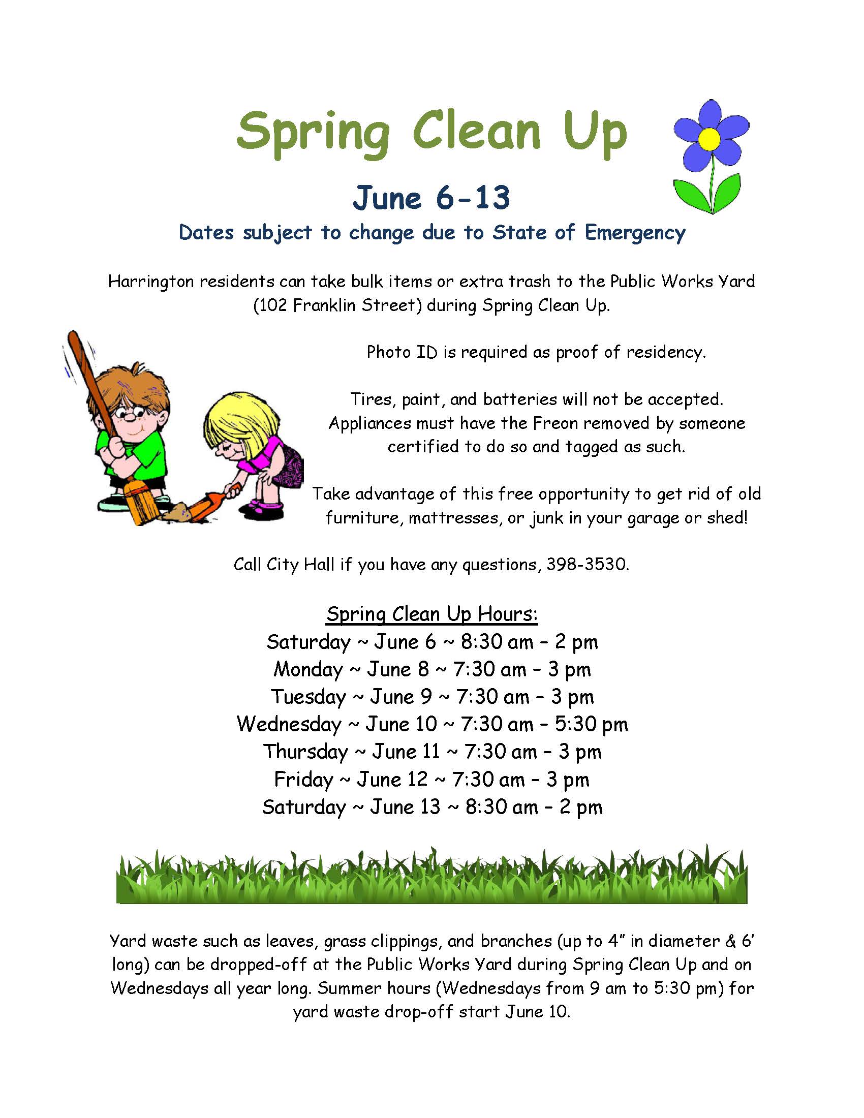 Spring Clean Up Flyer 2020 City of Harrington